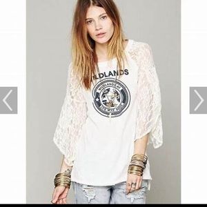 We the Free Free People Wildlands graphic tee with lace sleeves size medium